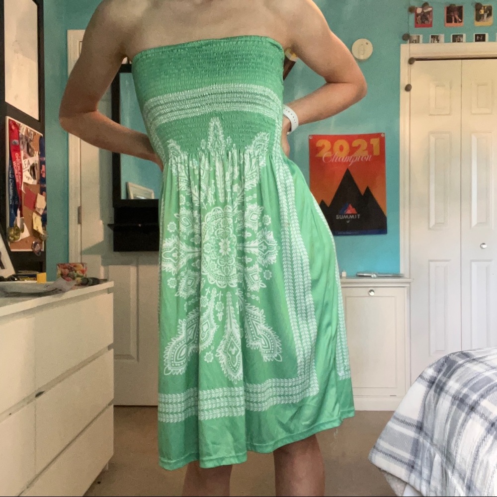 Silk green strapless dress